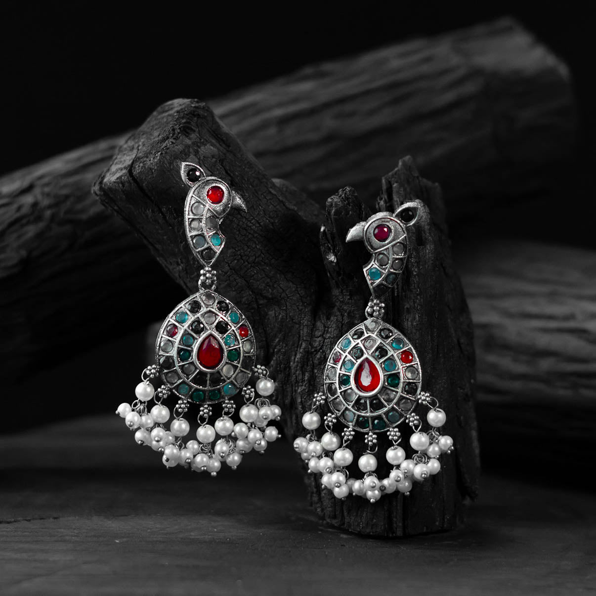 Multicolor - saanjh bela peacock oxidised earrings