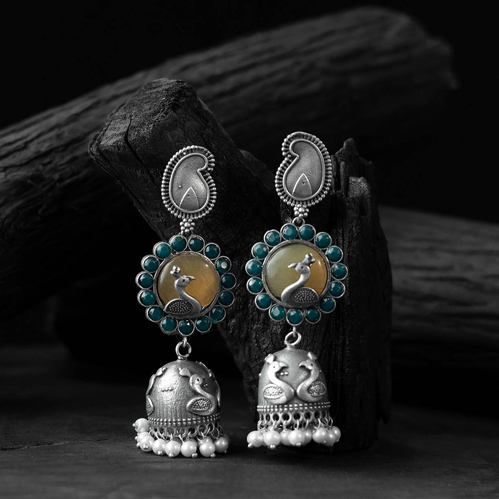 Multicolor - saanjh bela peacock oxidised jhumka earrings