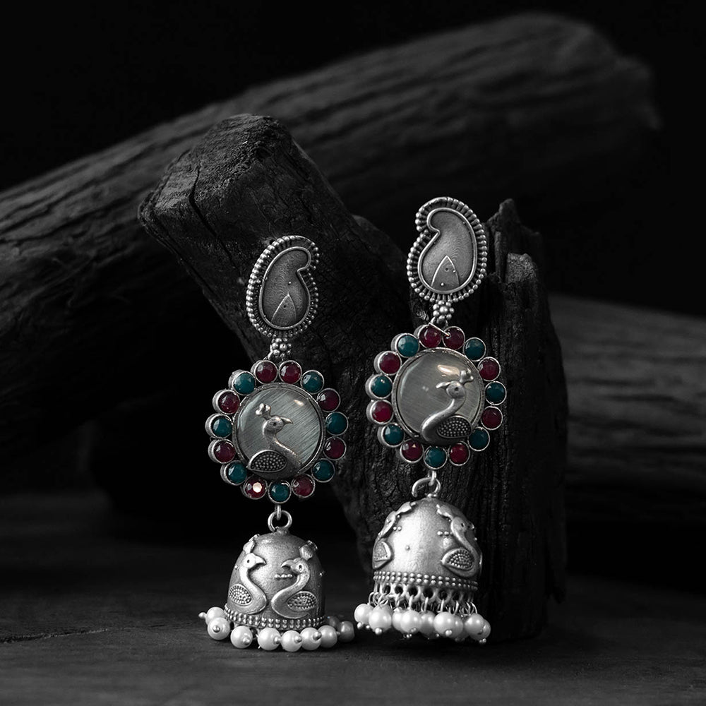 Multicolor - saanjh bela peacock oxidised jhumka earrings