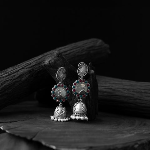 Multicolor - saanjh bela peacock oxidised jhumka earrings