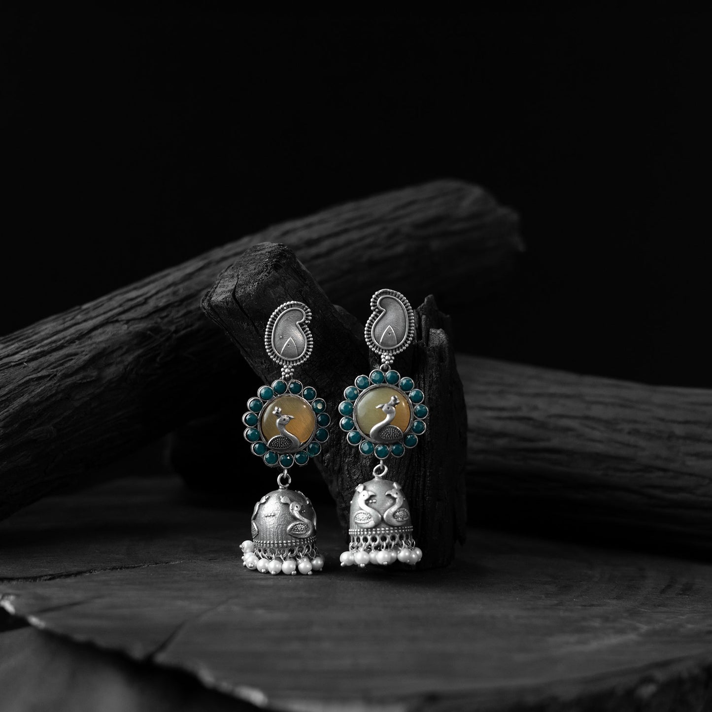 Multicolor - saanjh bela peacock oxidised jhumka earrings