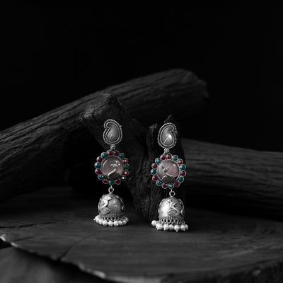 Multicolor - saanjh bela peacock oxidised jhumka earrings