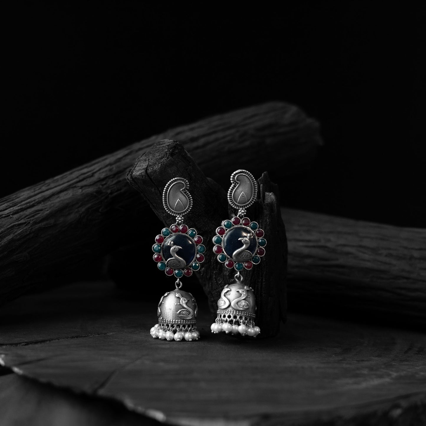 Multicolor - saanjh bela peacock oxidised jhumka earrings