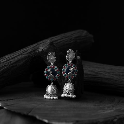 Multicolor - saanjh bela peacock oxidised jhumka earrings