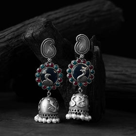 Multicolor - saanjh bela peacock oxidised jhumka earrings