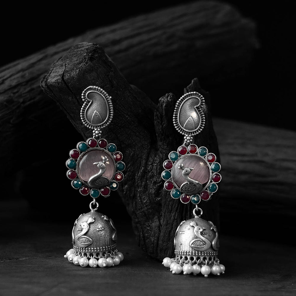 Multicolor - saanjh bela peacock oxidised jhumka earrings