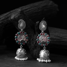 Multicolor - saanjh bela peacock oxidised jhumka earrings