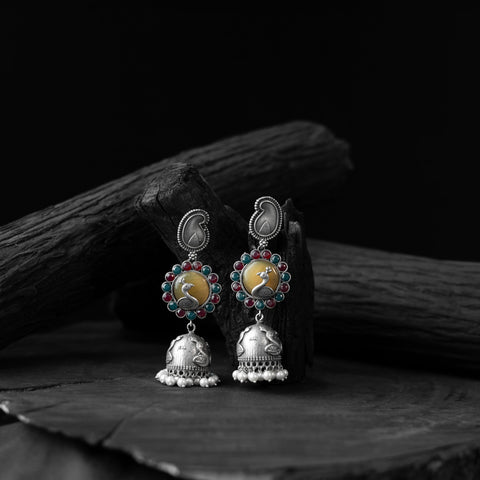 Multicolor - saanjh bela peacock & paisley oxidised jhumka
