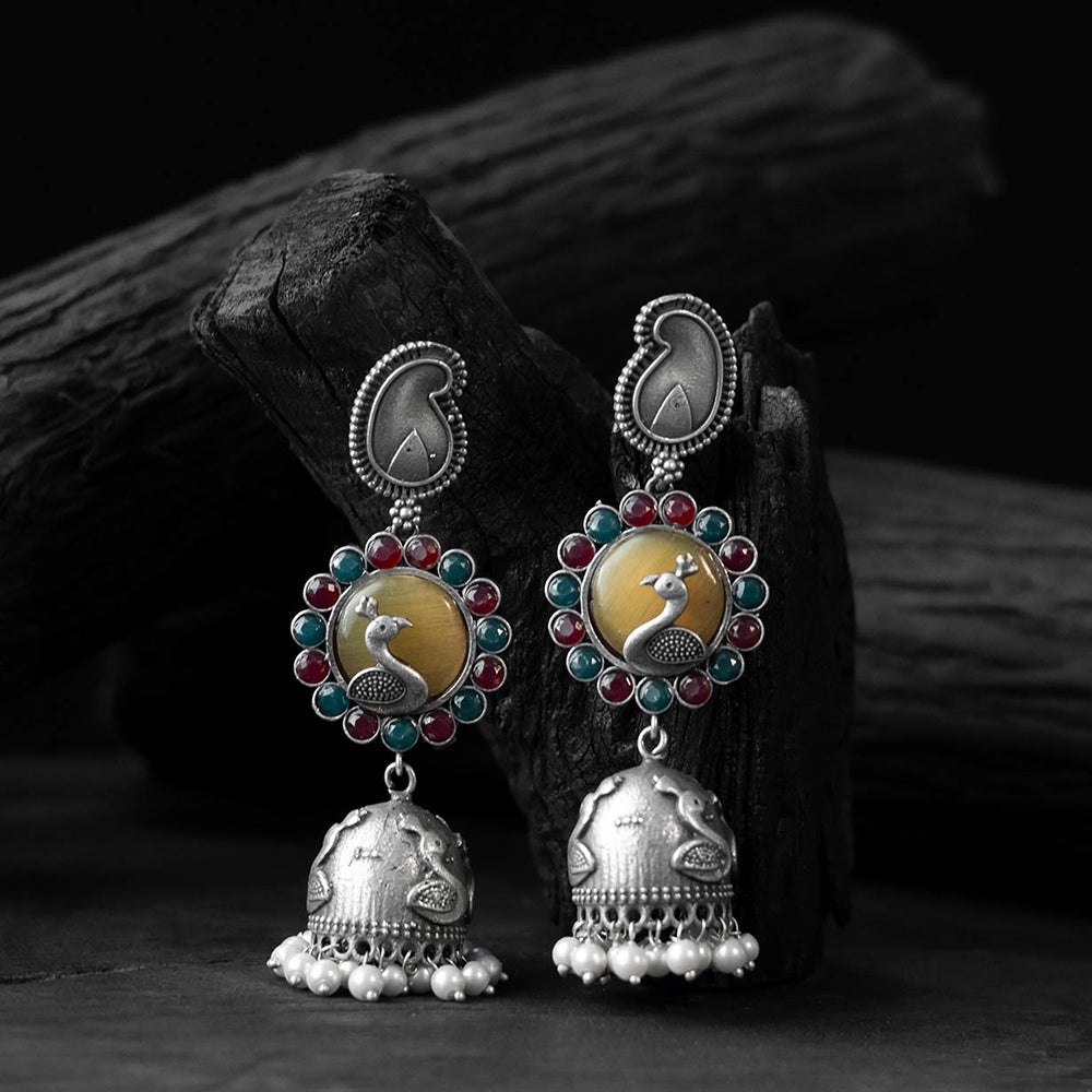 Multicolor - saanjh bela peacock & paisley oxidised jhumka