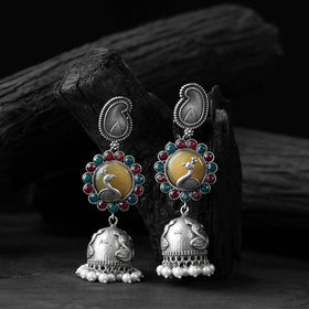 Multicolor - saanjh bela peacock & paisley oxidised jhumka