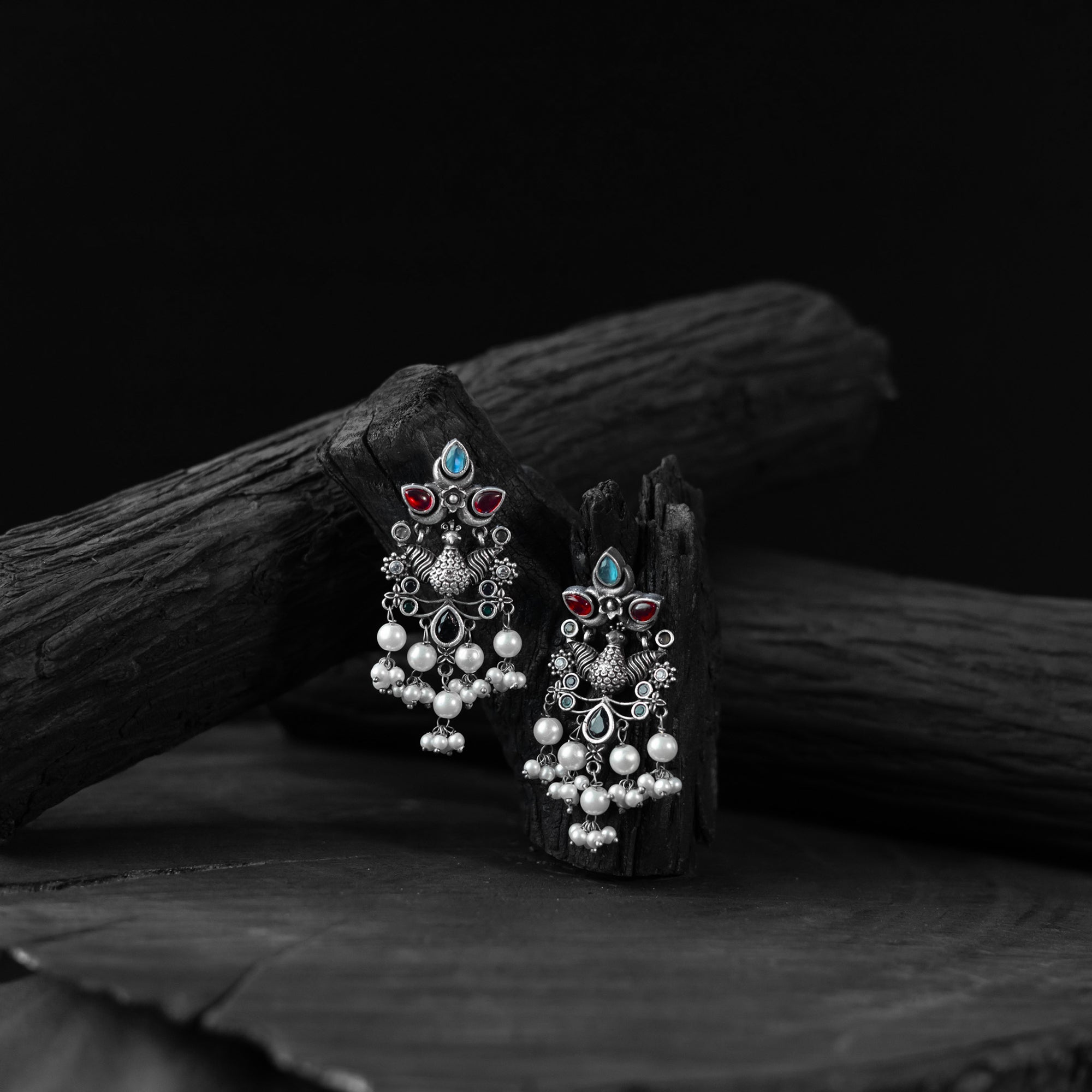Multicolor - saanjh bela peacock pearls oxidised earrings