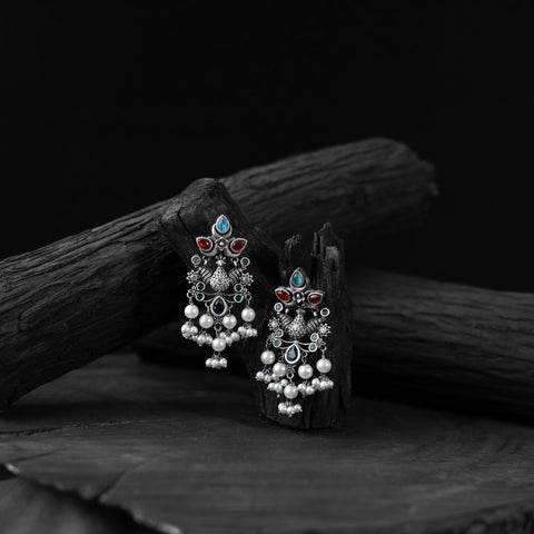 Multicolor - saanjh bela peacock pearls oxidised earrings
