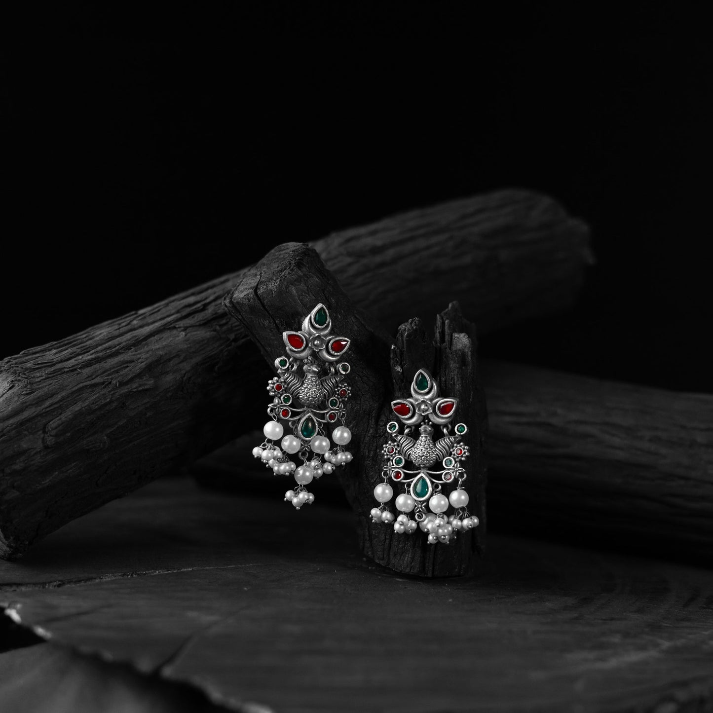 Multicolor - saanjh bela peacock pearls oxidised earrings