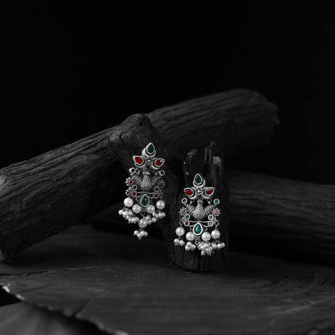 Multicolor - saanjh bela peacock pearls oxidised earrings