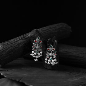 Multicolor - saanjh bela peacock pearls oxidised earrings