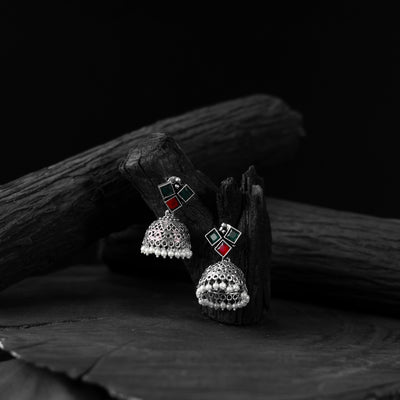 Multicolor - saanjh bela square oxidised jhumka earrings