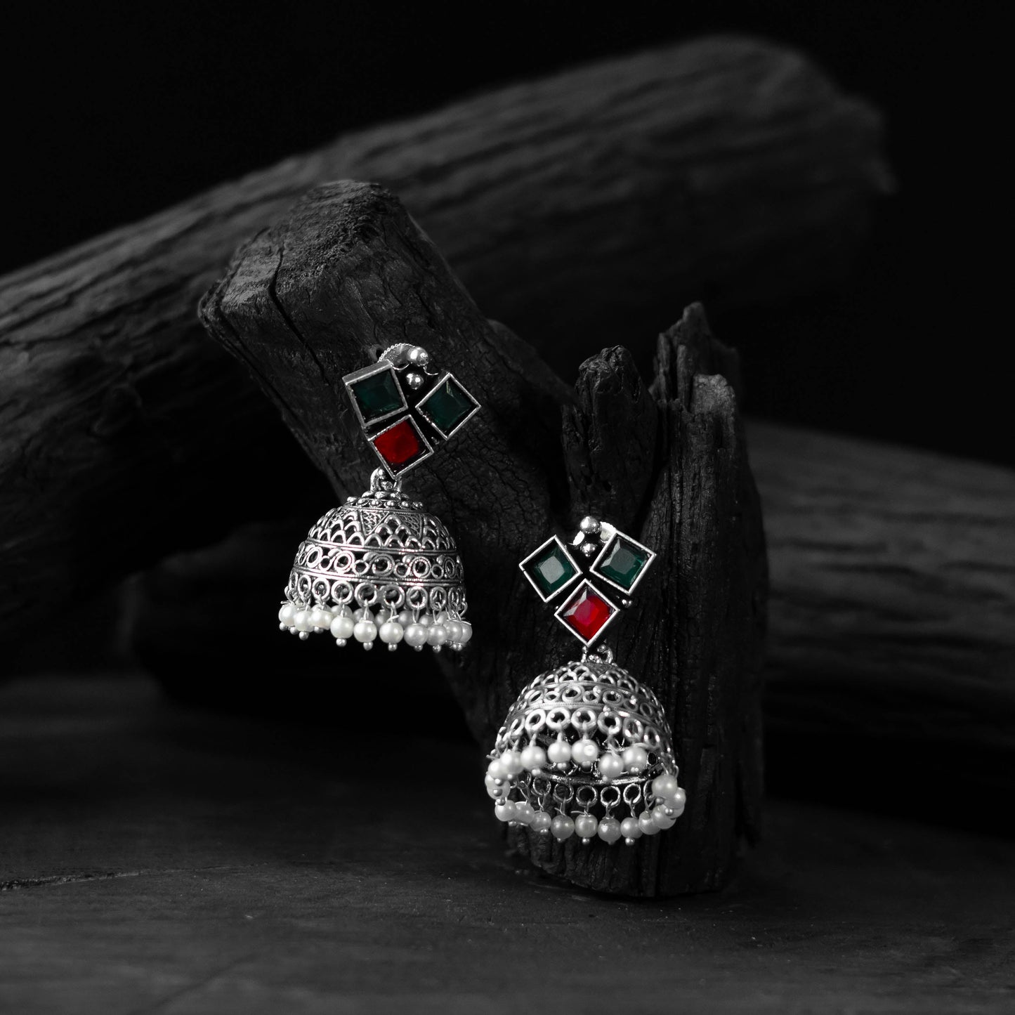 Multicolor - saanjh bela square oxidised jhumka earrings