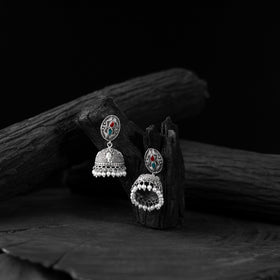 Multicolor - saanjh bela stone oxidised jhumka earrings