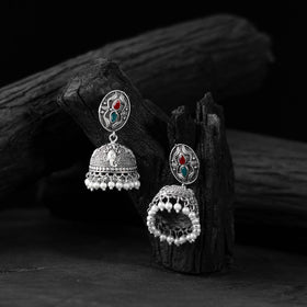 Multicolor - saanjh bela stone oxidised jhumka earrings