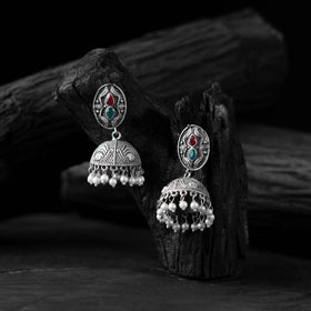 Multicolor - saanjh bela stone oxidised jhumka earrings