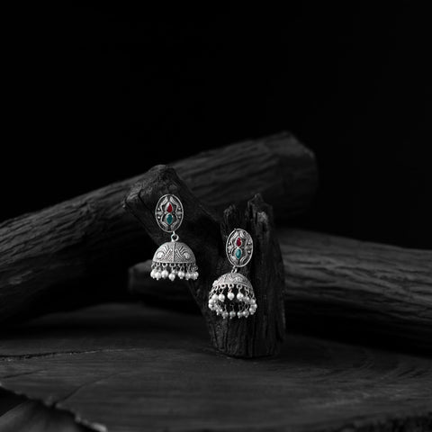 Multicolor - saanjh bela stone oxidised jhumka earrings