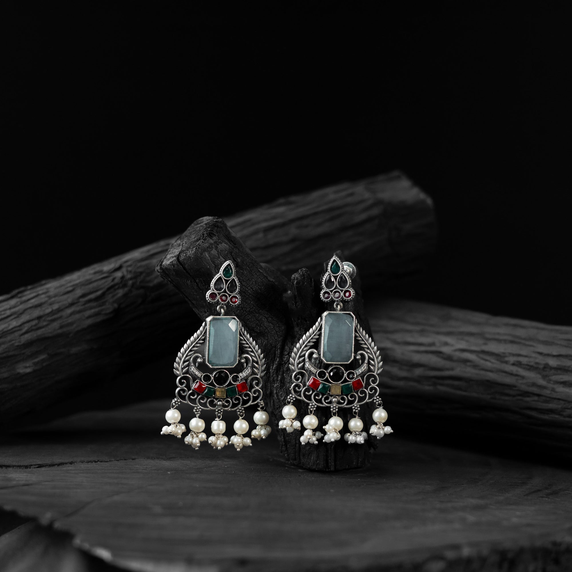 Multicolor - saanjh bela swan motif oxidised earrings