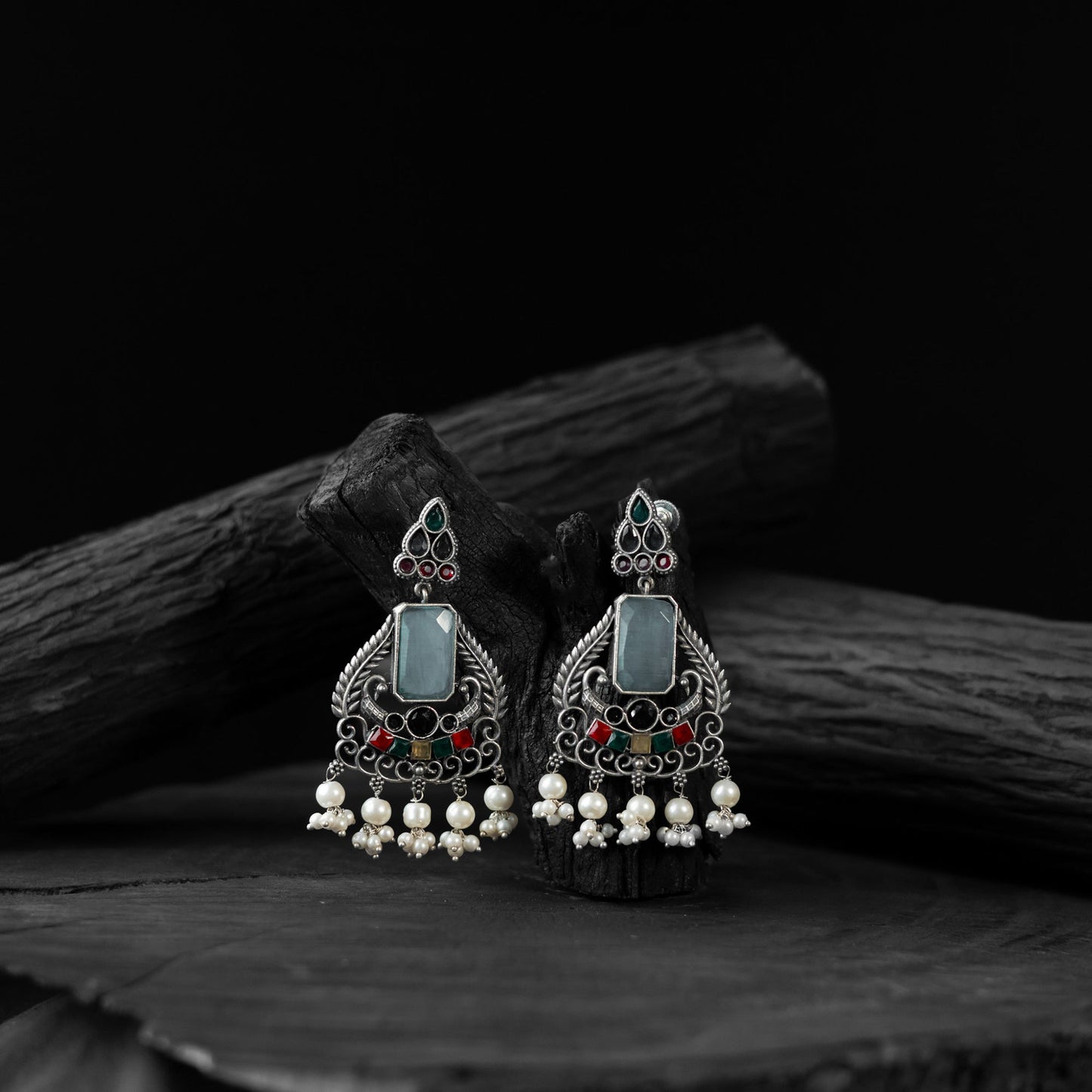 Multicolor - saanjh bela swan motif oxidised earrings