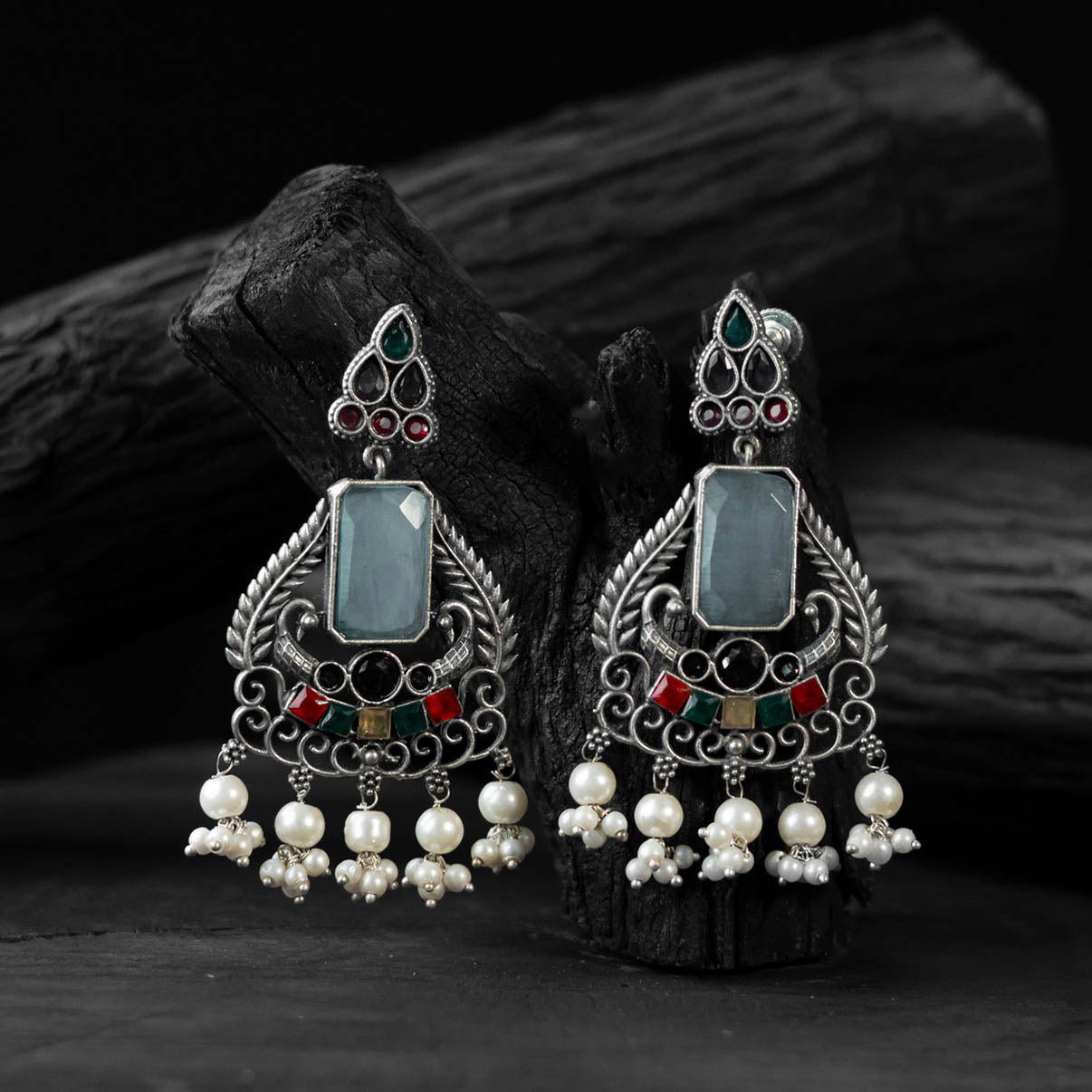 Multicolor - saanjh bela swan motif oxidised earrings