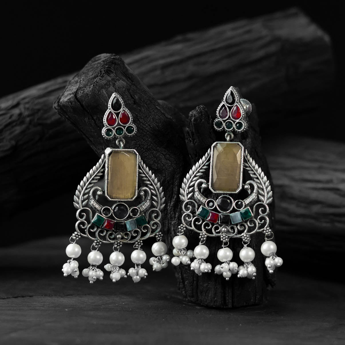 Multicolor - saanjh bela swan motif oxidised earrings