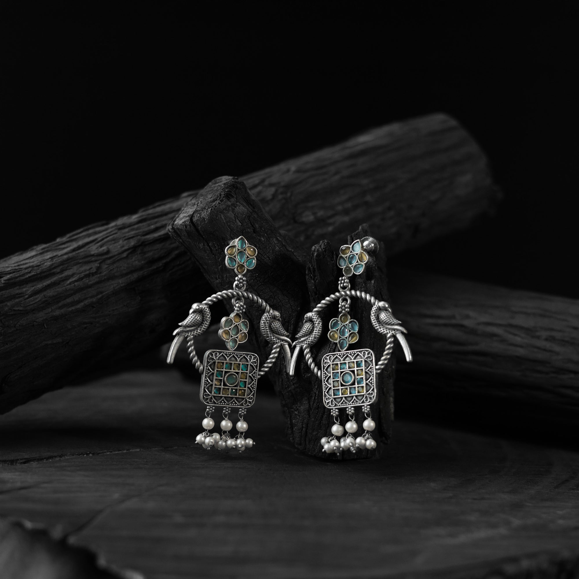 Multicolor - saanjh bela twin mayuri oxidised earrings
