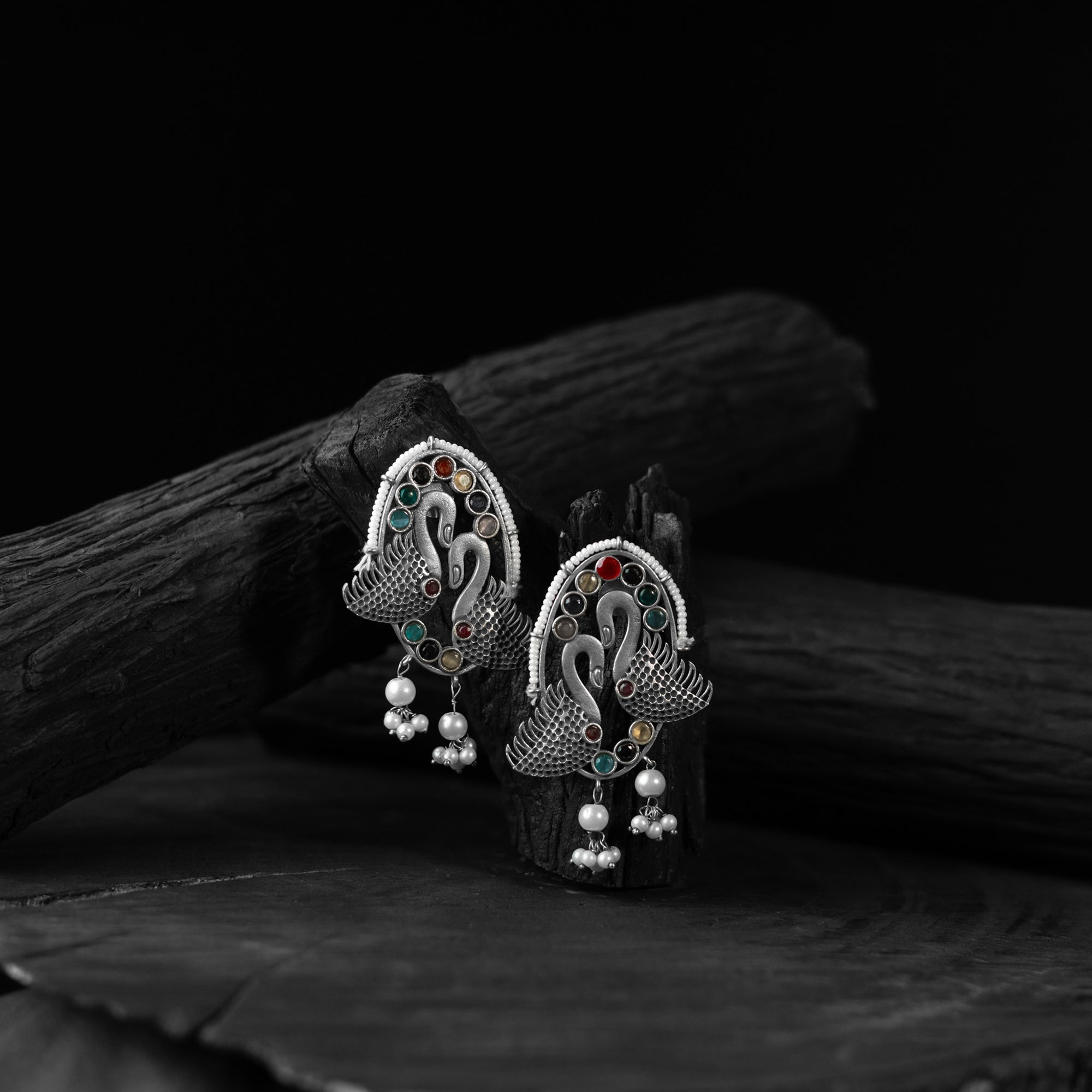 Multicolor - saanjh bela twin swan oxidised earrings