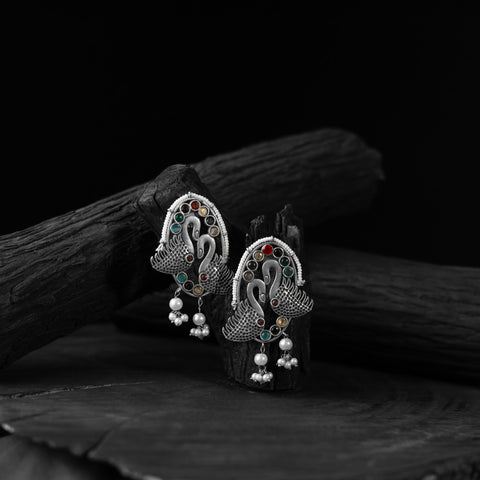 Multicolor - saanjh bela twin swan oxidised earrings