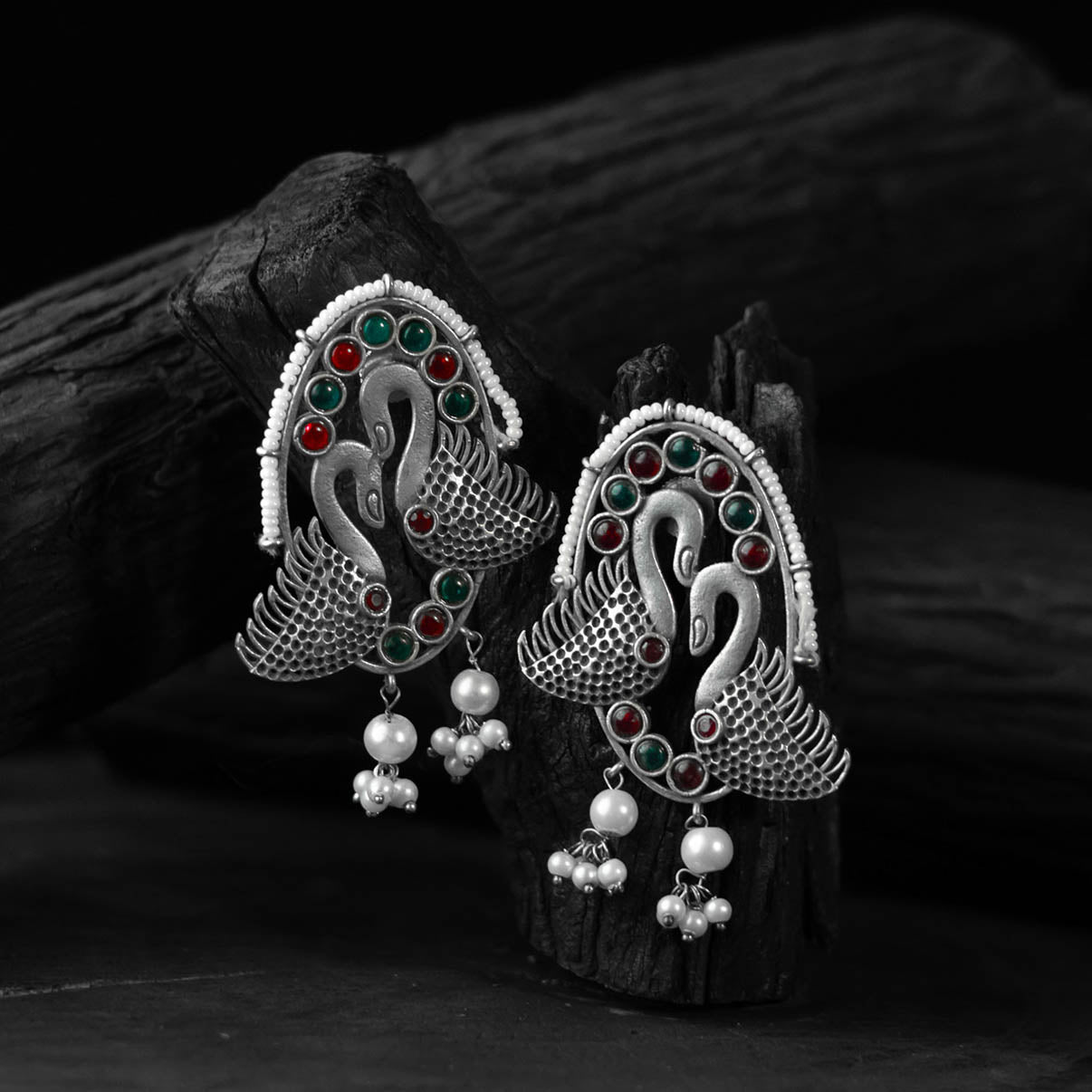 Multicolor - saanjh bela twin swan oxidised earrings