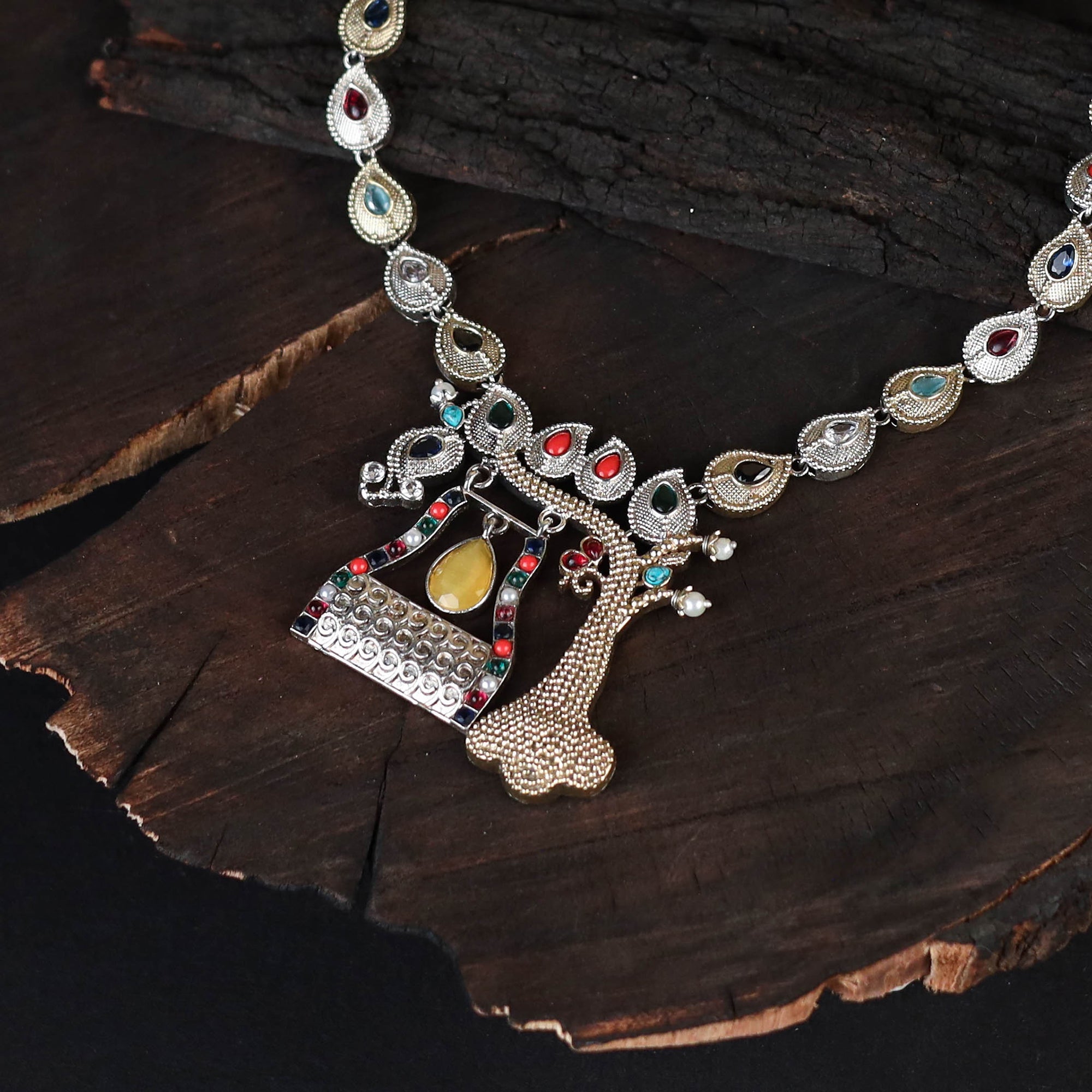 Multicolor - saanjh saaj classic german silver necklace set