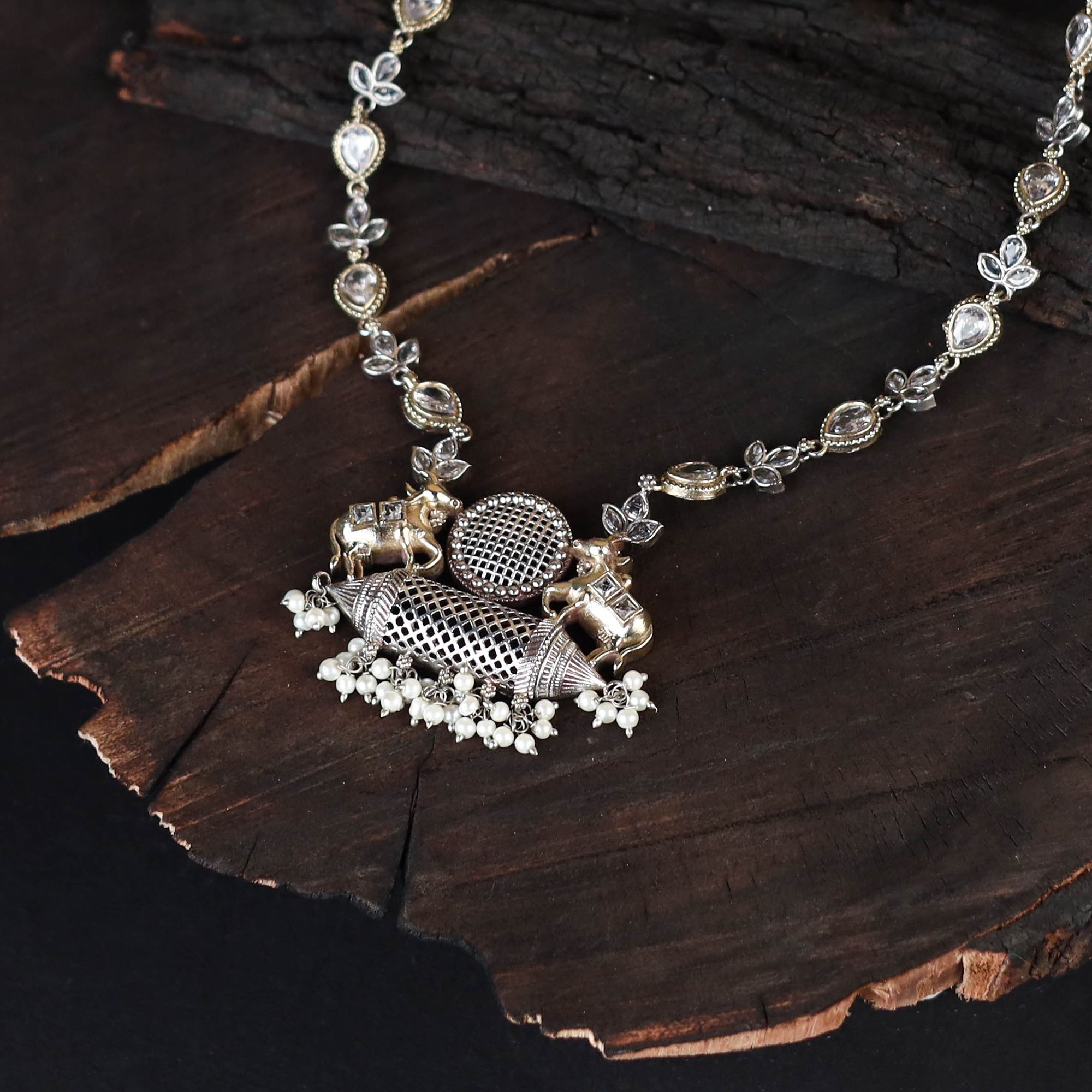 Multicolor - saanjh saaj classic german silver necklace set