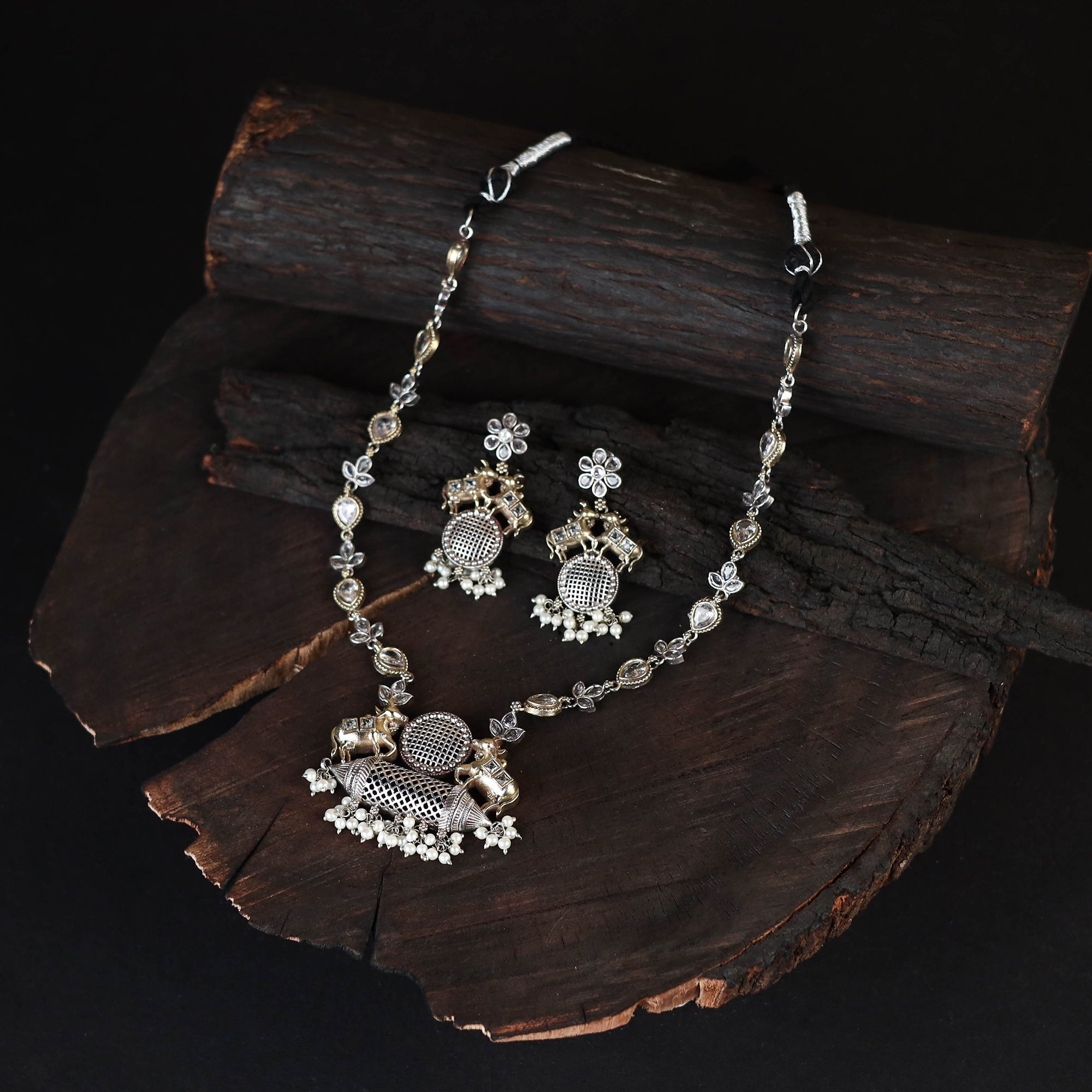 Multicolor - saanjh saaj classic german silver necklace set