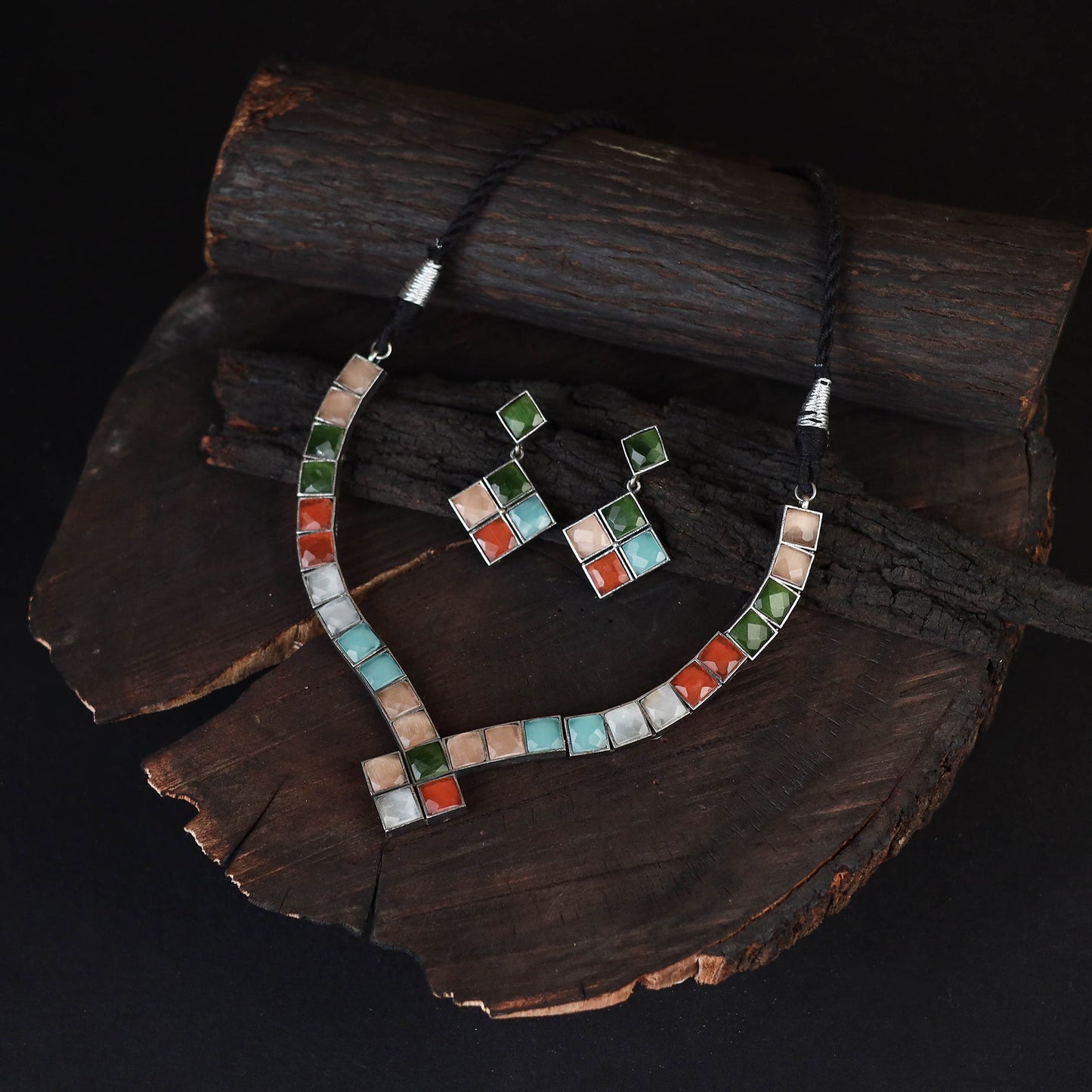 Multicolor - saanjh saaj classic german silver necklace set