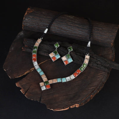 Multicolor - saanjh saaj classic german silver necklace set