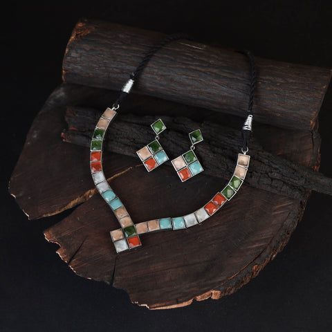 Multicolor - saanjh saaj classic german silver necklace set