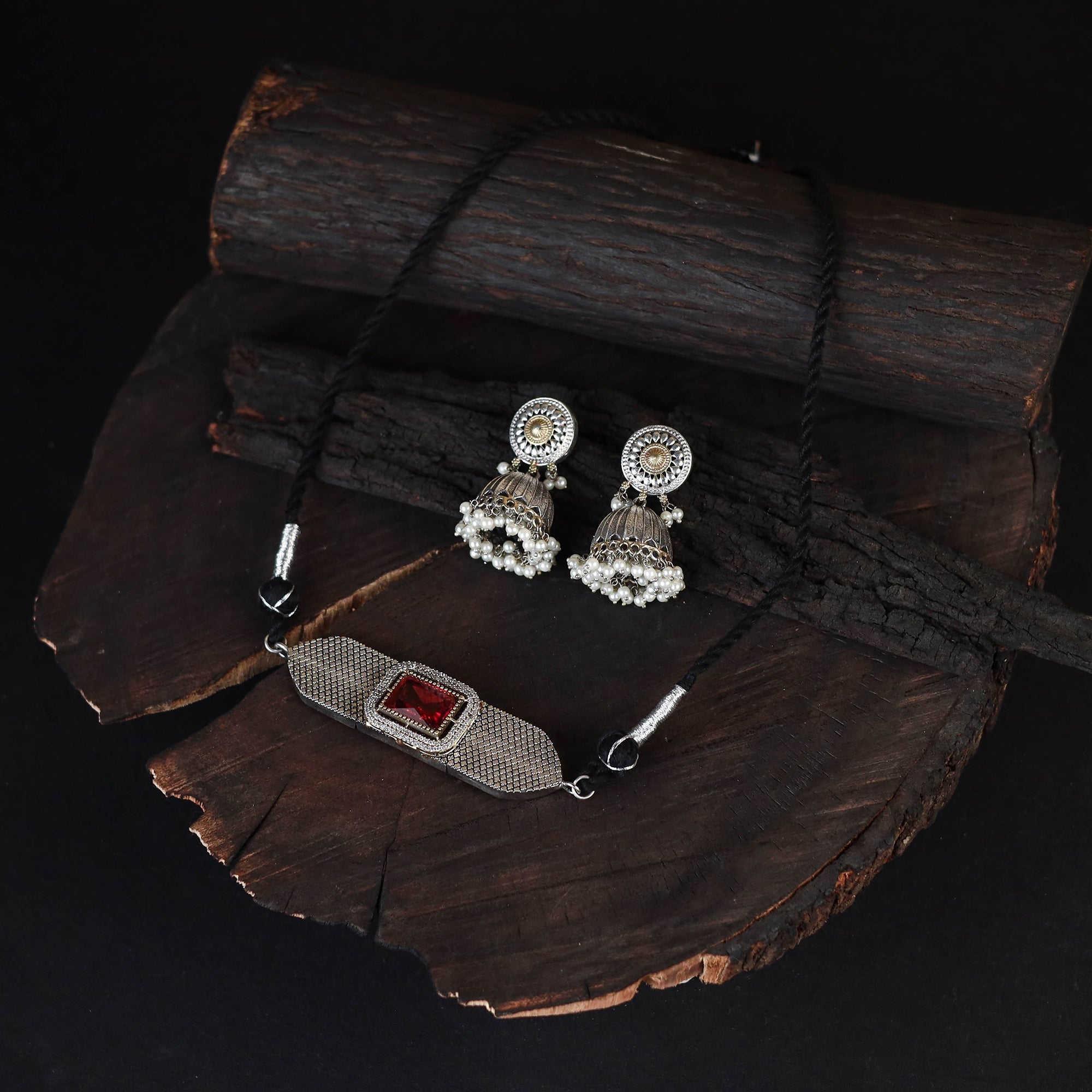 Multicolor - saanjh saaj classic german silver necklace set