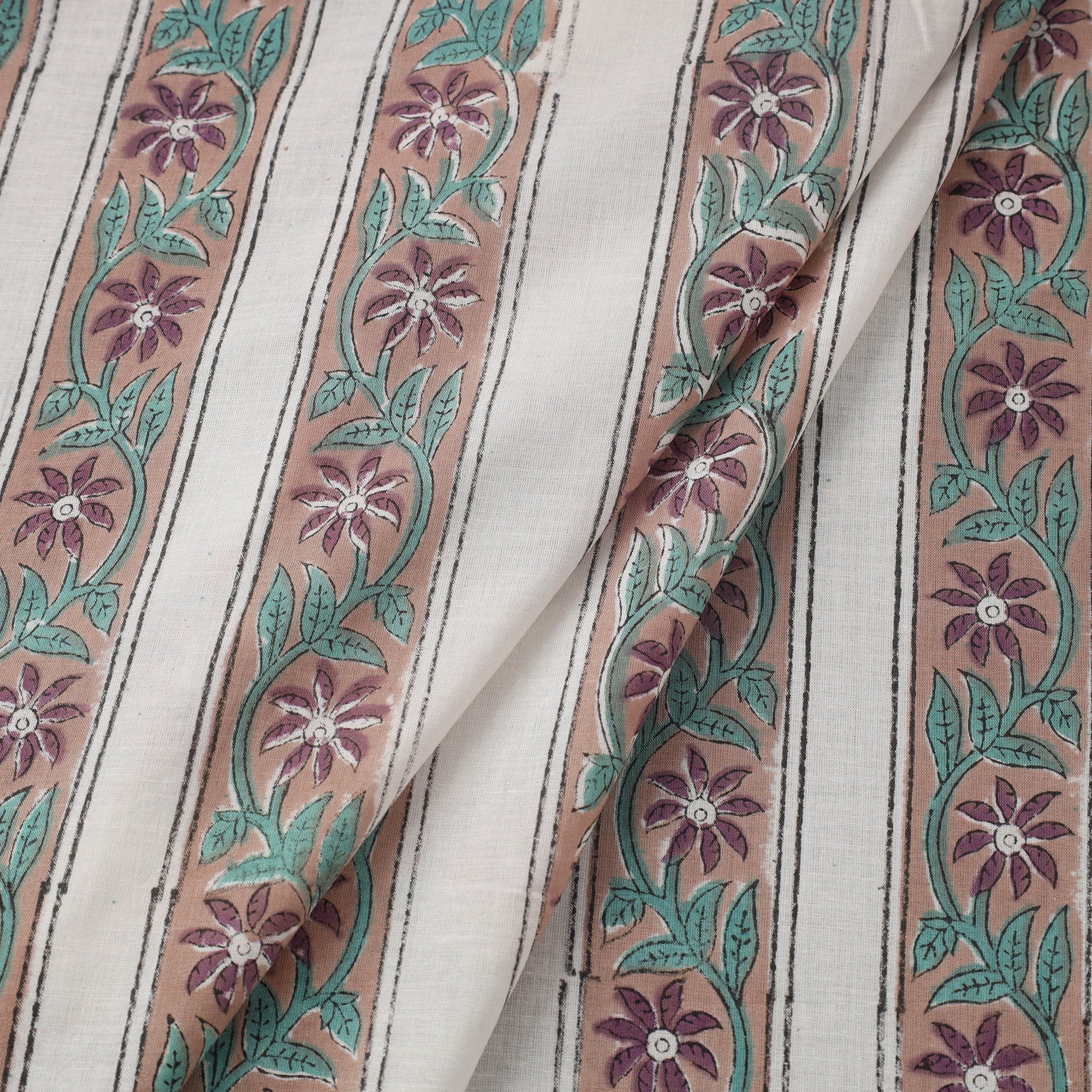  Multicolor Sanganeri Block Print Cotton Fabric