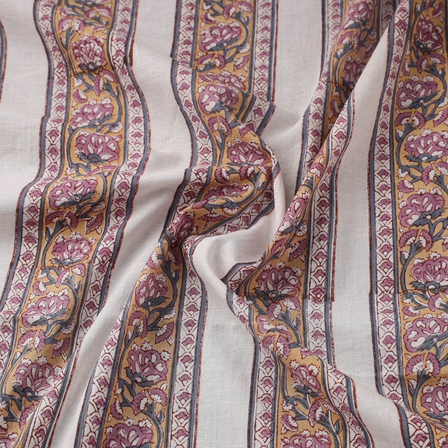  Multicolor Sanganeri Block Print Cotton Fabric