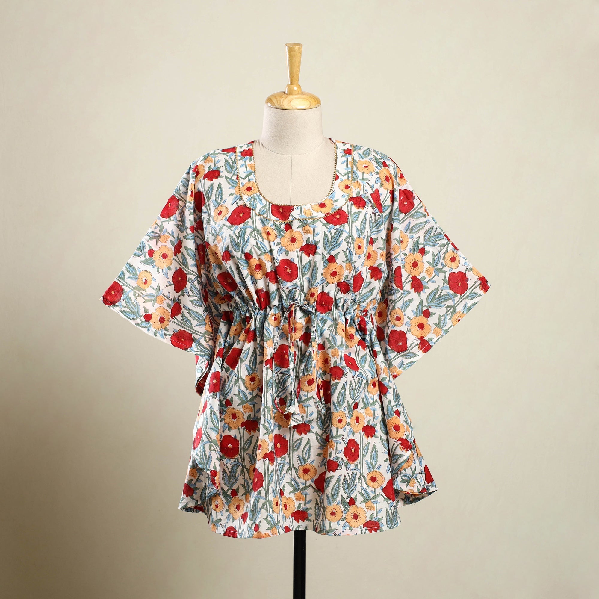 Buy Multicolor Sanganeri Block Print Cotton Kaftan