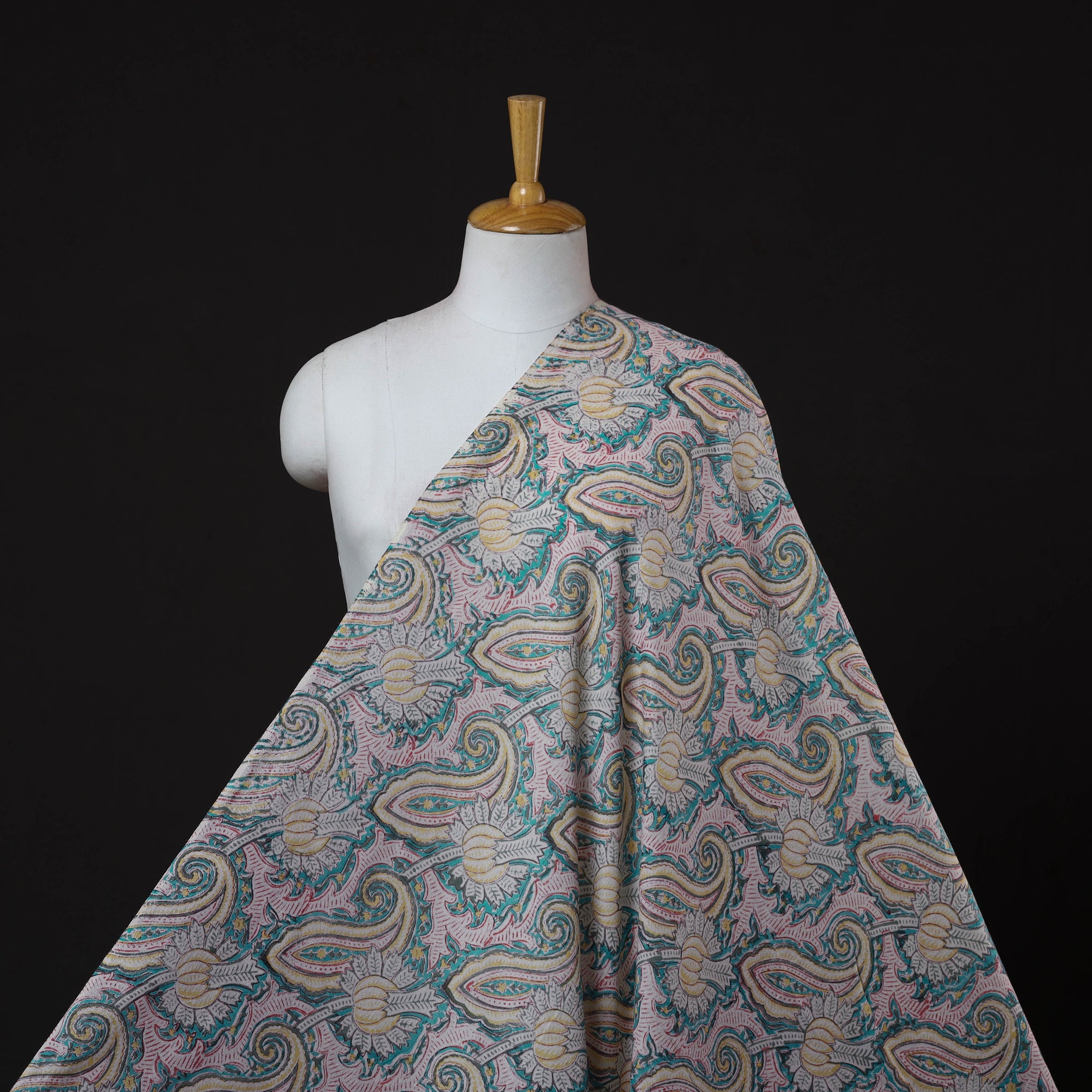 Multicolor Sanganeri Block Print Handloom Pure Wool Fabric 