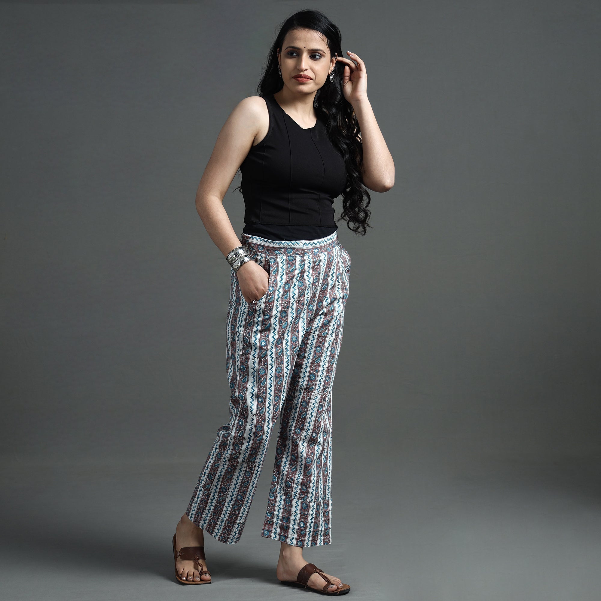 Buy Sanganeri Block Printed Cotton Elasticated Palazzo Online at iTokri.com