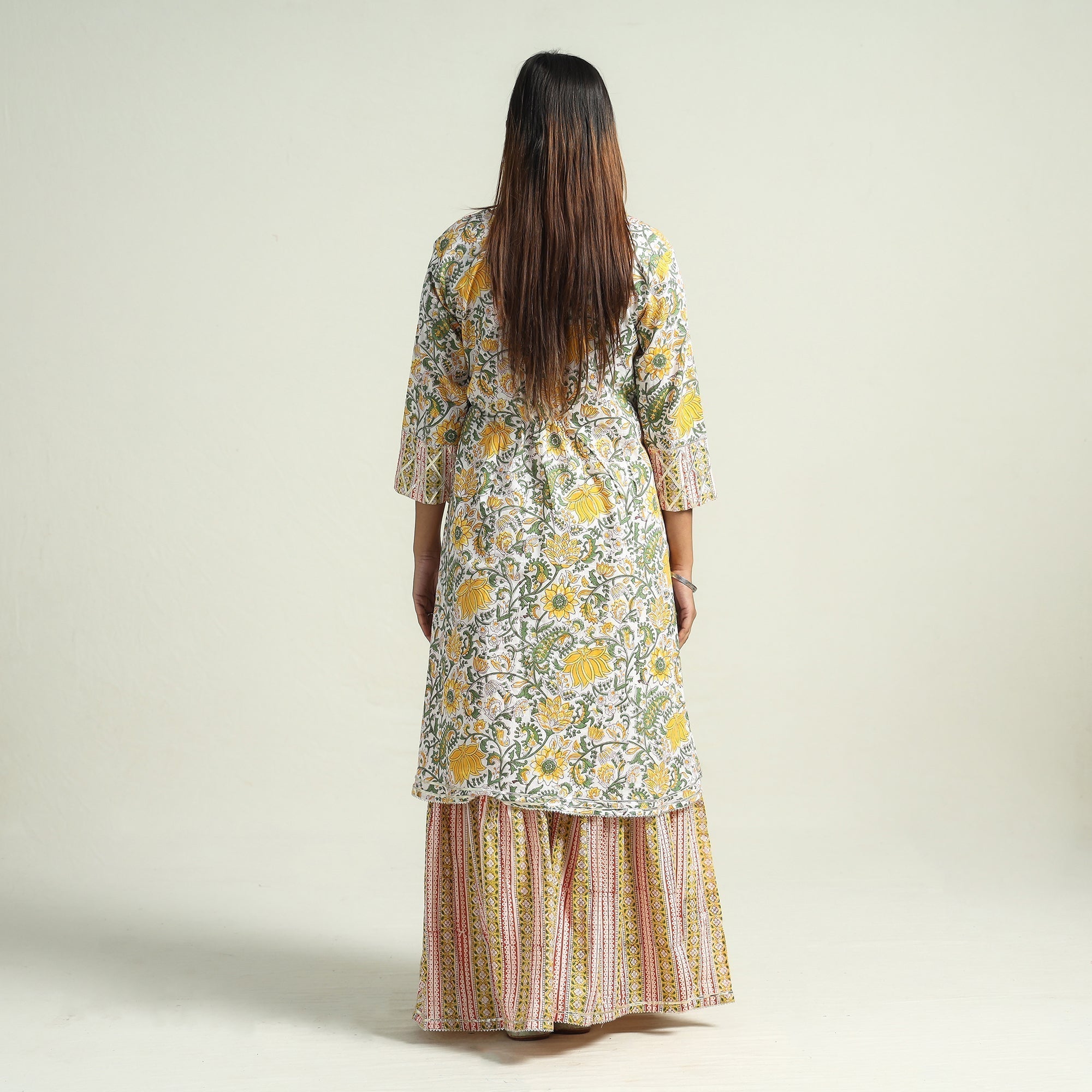 Sanganeri printed cotton kurta with sharara set