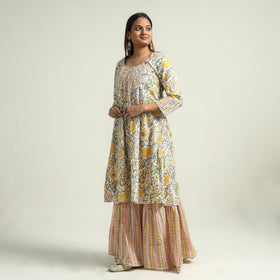 Sanganeri printed cotton kurta with sharara set