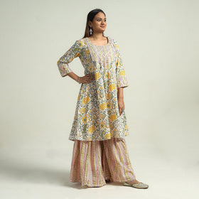 Sanganeri printed cotton kurta with sharara set