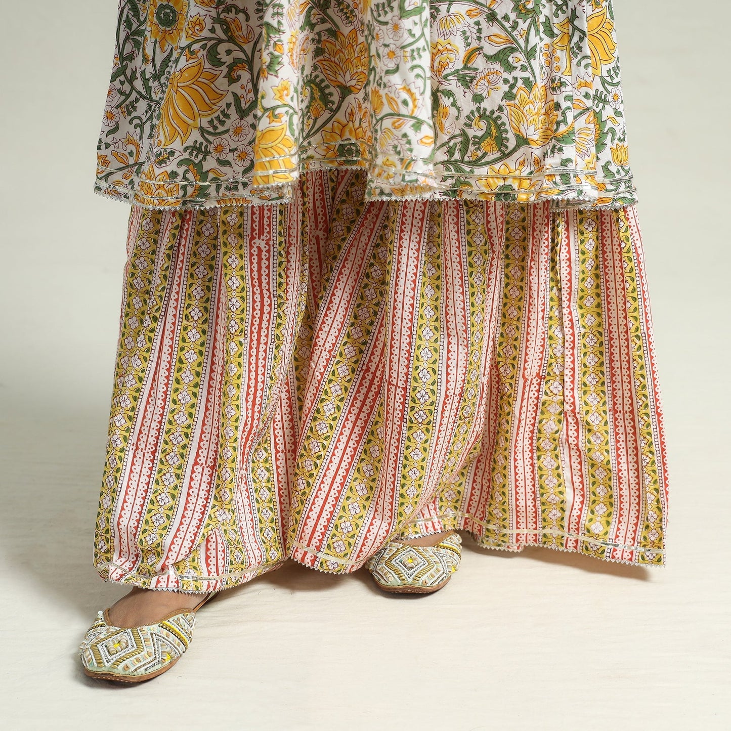 Sanganeri printed cotton kurta with sharara set