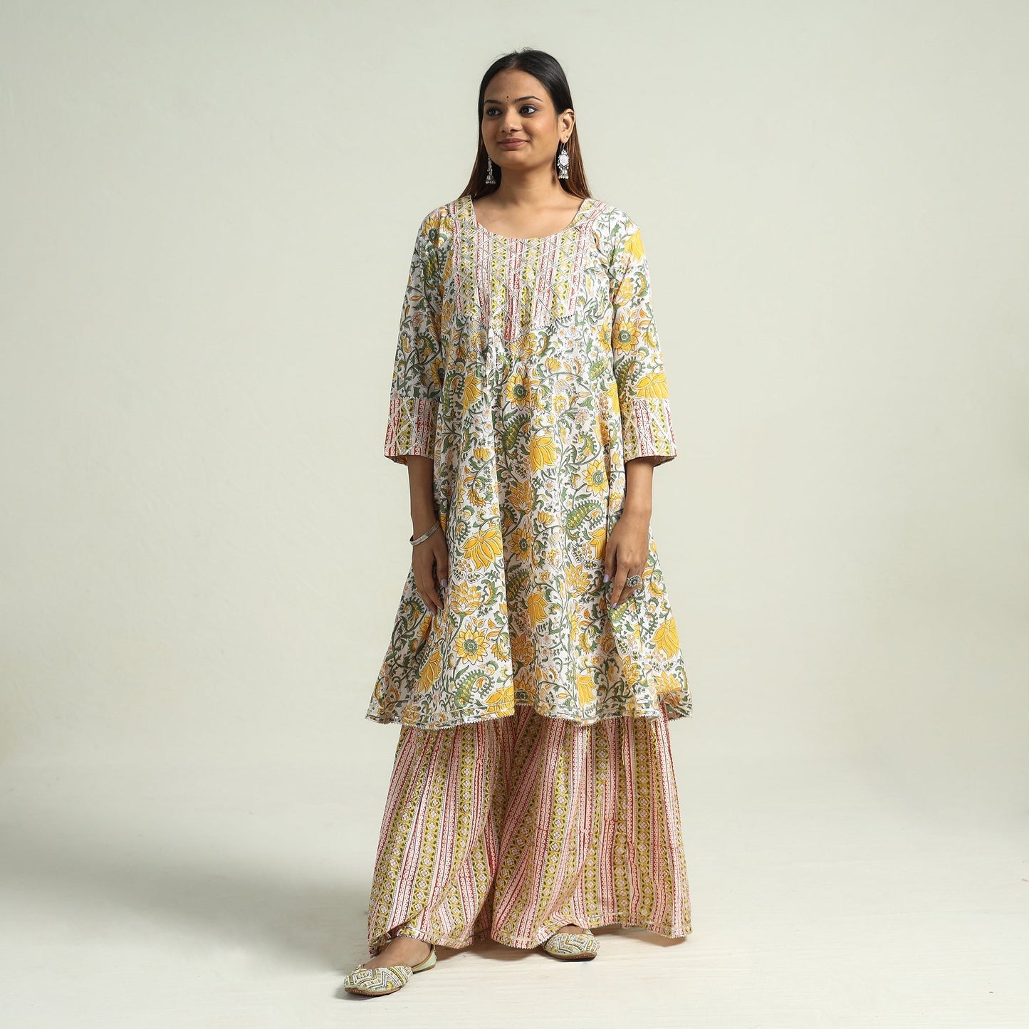 Sanganeri printed cotton kurta with sharara set